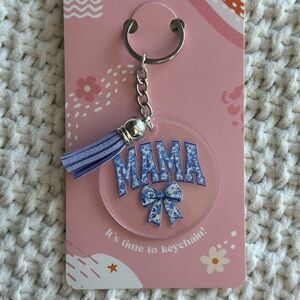Blue 'MAMA' Keychain with Lavendar Tassel